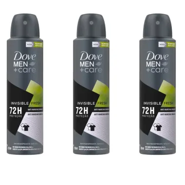 Kit 3 Desodorante Dove Men + Care Invisible Fresh Aerosol Antitranspirante 72h com 150ml