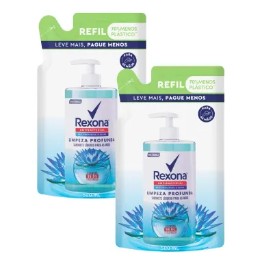 Kit 2 Sabonete Líquido para Mãos Rexona Limpeza Profunda Refil com 500ml