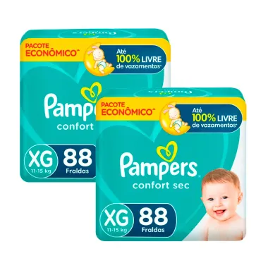 Kit 2 Fralda Pampers Confort Sec Pacote Giga Tamanho XG com 88 Fraldas Descartáveis cada