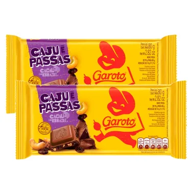 Kit 2 Chocolate Garoto Caju e Passas 80g