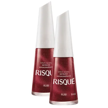 Kit 2 Esmalte Risqué Cor Rubi Hipoalergênico Metálico com 8ml