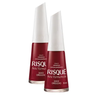 Kitlook 2 Esmalte Risqué 7 Vermelhos Cor Doce Orgulho Hipoalergênico com 8ml