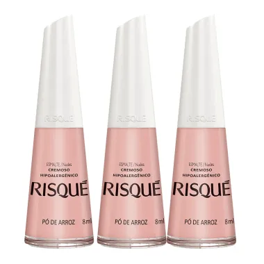 Kit 3 Esmalte Risqué Cremoso Cor Pó Arroz 8ml