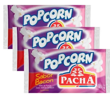 Kit 3 Pipoca para Micro-ondas Pop Corn Pach&aacute; Sabor Bacon 100g