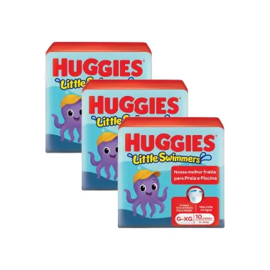 Kit 3 Fralda Huggies Little Swimmers Tamanho G/XG Pacote com 10 Fraldas Descart&aacute;veis