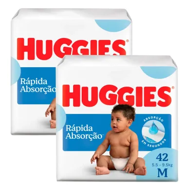 Kit 2 Fralda Huggies Tripla Prote&ccedil;&atilde;o Tamanho M Pacote Mega 42 Fraldas Descart&aacute;veis