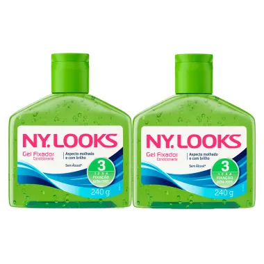 Kit 2 Gel Ny Looks Fixação Extra Forte 3 Sem Álcool com 240g