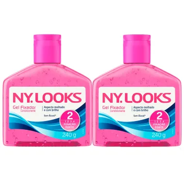 Kit2 Gel Ny Looks Fixação Forte 2 Sem Álcool com 240g
