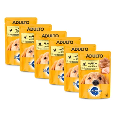 Kit 6 Ração para Cães Pedigree Vital Pro Adultos Raças pequenas Sabor Frango ao Molho Sachê 100g