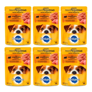 Kit 6 Ração para Cães Pedigree Adultos Sachê Sabor Cordeiro ao Molho 100g