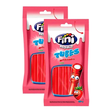 Balas Fini Tubinho de Morango Doce 80g | Kit com duas unidades