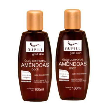 Kit 2 Óleo Corporal De Amêndoas Doce Nupill Gold Skin Semente De Uva E Colágeno Com 100ml