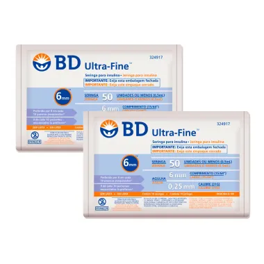 Kit 2 Seringa BD Ultra-Fine Insulina 50U Agulha Curta 6mm com 10 Unidades