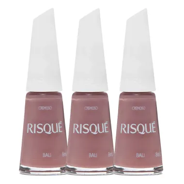 Kit 3 Esmalte Risqu&eacute; Rosas Cremoso Cor Bali 8ml