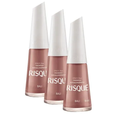 Kit 3 Esmalte Risqu&eacute; Rosas Cremoso Cor Bali 8ml