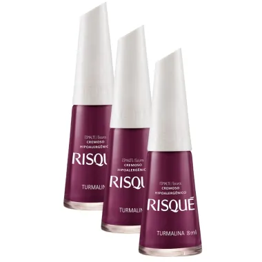 Kit 3 Esmalte Risqué Cor Turmalina Hipoalergênico com 8ml
