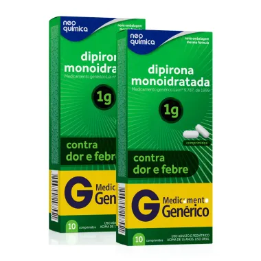 Kit 2 Dipirona Sódica 1g Neo Química Genérico com 10 Comprimidos