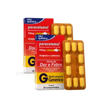 Kit 2 Paracetamol 750mg Neo Química Genérico com 20 Comprimidos