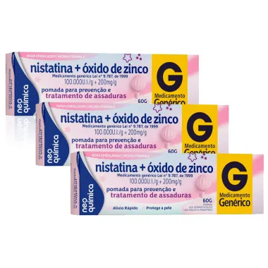 Kit 3 Nistatina + Óxido de Zinco Pomada Neo Química Genérico 60g