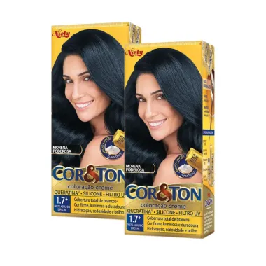 Kit 2 Coloração Niely Cor&Ton Preto Azulado Especial 1.7