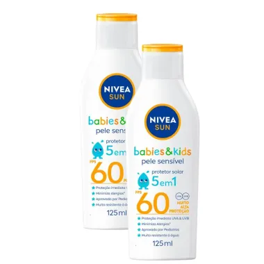 Kit 2 Protetor Solar Nivea Sun Kids & Babies Pele Sensível FPS 60 125ml