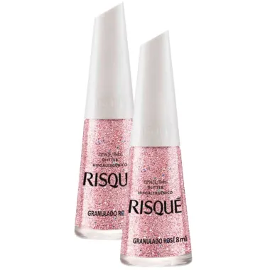 Esmalte Risqué Cor Granulado Rosé Glitter com 8ml