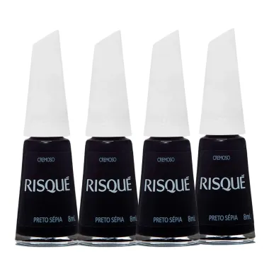 Kit Esmalte Risqu&eacute; Escuro Cremoso Preto S&eacute;pia 8ml