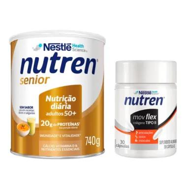 Nutren Senior Sem Sabor 740g e Nutren Mov Flex Colágeno Tipo II 30 Cápsulas