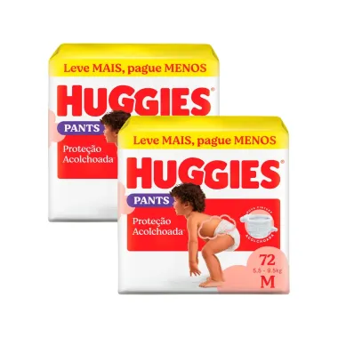 Kit 2 Fralda Huggies Supreme Care Pants Roupinha Prote&ccedil;&atilde;o Acolchoada Tamanho M Pacote Hiper 72 Unidades Descart&aacute;veis