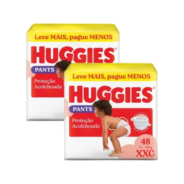 Kit 2 Fralda Huggies Supreme Care Pants Roupinha Prote&ccedil;&atilde;o Acolchoada Tamanho XXG Pacote Hiper 48 Unidades Descart&aacute;veis