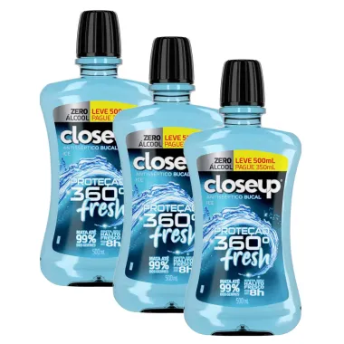 Kit 3 Enxaguante Bucal Closeup Ice Proteção 360° Fresh Zero Álcool
