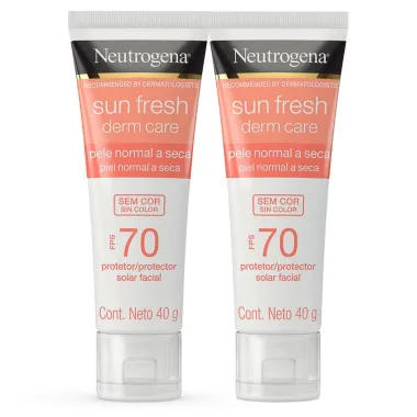 Kit 2 Protetor Solar Facial Neutrogena Sun Fresh Derm Care FPS 70 Sem Cor Pele Normal a Seca 40g