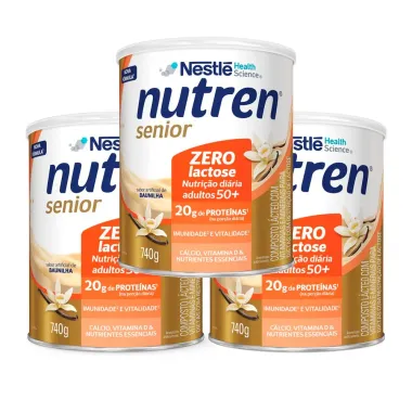 Kit 3 Nutren Senior Complemento Alimentar Baunilha Zero Lactose 740g