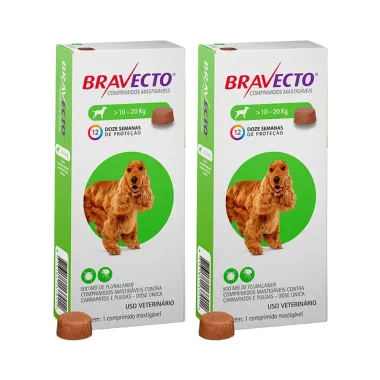 Kit 2 Bravecto 500mg Comprimido Mastigável Dose Única para Cães 10 a 20kg