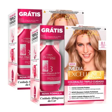 Kit 2 Tintura Imédia Excellence L'oréal Louro Sueco 8.1 Ganhe Condicionador Cuidado Milagroso da Cor