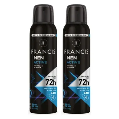 Kit Desodorante Francis Men Active Proteção Intensa Aerosol Antitranspirante 72h 150ml - 2 Unidades