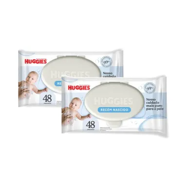 Kit 2 Len&ccedil;os Umedecidos Huggies Rec&eacute;m Nascido 48 Unidades