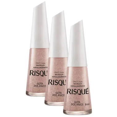 Kit 3 Esmalte Risqu&eacute; Cor Gota dos Anjos Met&aacute;lico com 8ml
