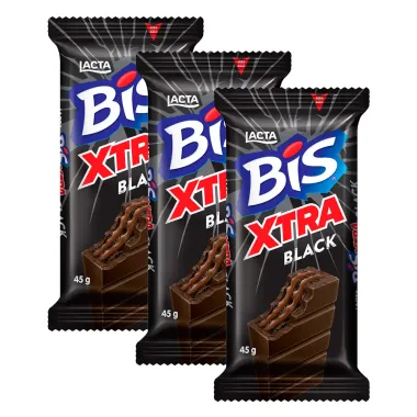 Kit 3 Chocolate Bis Lacta Xtra Black 45g
