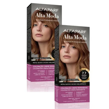 Kit 2 Tintura Creme Altamoda Alfaparf Castanho Luminoso Extra Claro 7.7 Kit