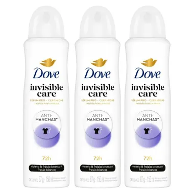 Kit 3 Desodorante Dove Invisible Care Anti Manchas Antitranspirante 72h Aerosol 150ml
