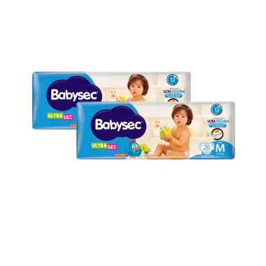 Kit 2 Fralda Babysec Ultrasec Tamanho M Pacote Jumbo 26 Unidades