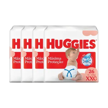 Kit 4 Fralda Huggies Supreme Care M&aacute;xima Prote&ccedil;&atilde;o Tamanho XXG Mega 26 Unidades Descart&aacute;veis