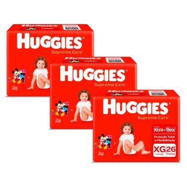 Kit 3 Fralda Huggies Supreme Care Tamanho XG Mega 26 Unidades
