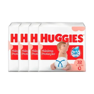 Kit 4 Fralda Huggies Supreme Care M&aacute;xima Prote&ccedil;&atilde;o Tamanho G Mega 32 Unidades Descart&aacute;veis