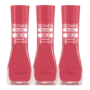 Kit 3 Esmalte Dailus Color Nude Cada um Tem o Seu! Cor Rosa Açaí com 8ml