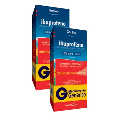 Kit 2 Ibuprofeno 100mg/ml Geolab Genérico Gotas com 20ml