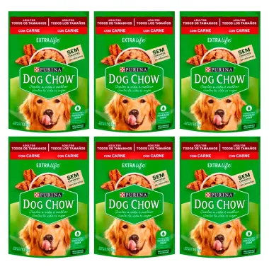 Kit 6 Ração para Cães Dog Chow Vida Saudável Adultos Sachê Sabor Carne ao Molho com 100g