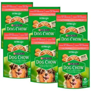 Kit 6 Ração Úmida para Cachorro Dog Chow Adulto Extra Life Sabor Frango em Sachê 100g