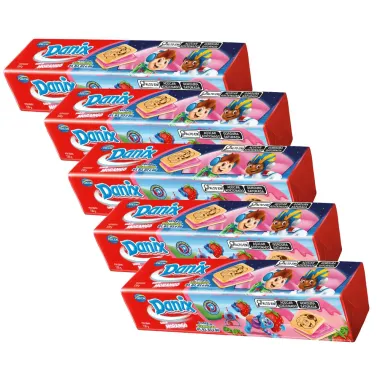 Kit 5 Biscoito Recheado Danix Sabor Morango com 130g